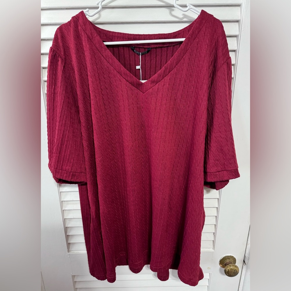 NWT 3X (22-24) BloomChic textured V neck red top
